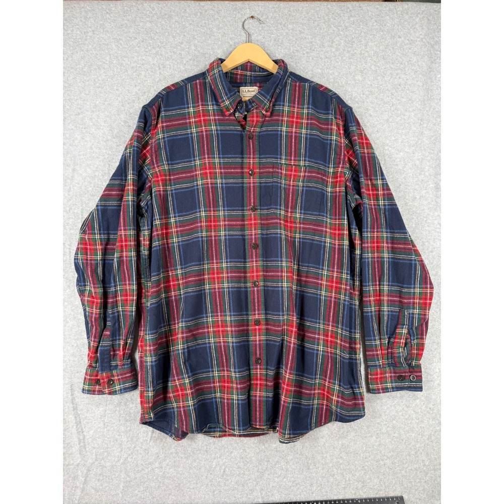 LL Bean XL Tall Flannel Shirt Plaid Cotton Traditional Fit Navy Red